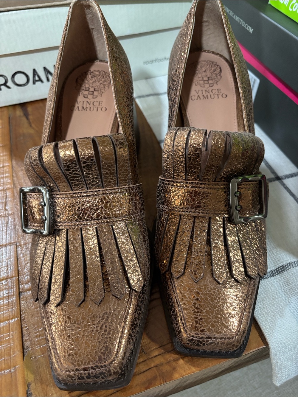 Vince Camuto Metallic Gold Block Heel Loafers